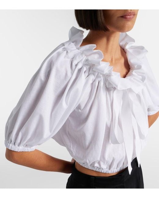 Patou White Ruffled Cropped Cotton Top