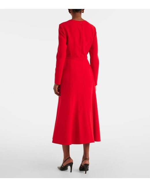 Carolina Herrera Red Belted Crepe Midi Dress