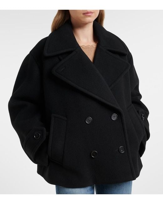 Chloé Black Double-Breasted Wool-Blend Peacoat