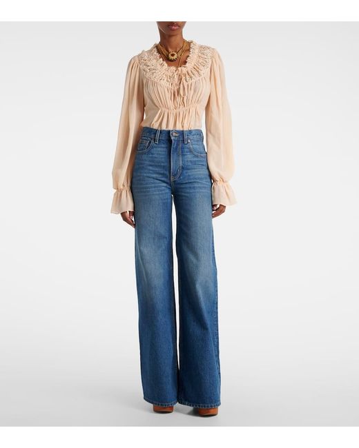 Jeans Flared A Vita Alta di Chloé in Blue