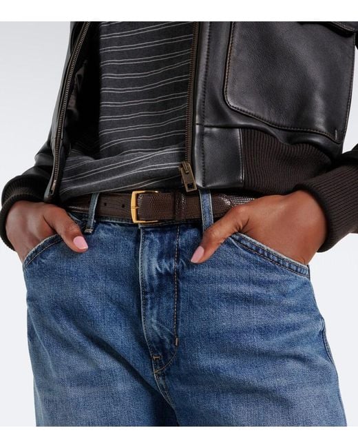 Nili Lotan Black Snake-Effect Leather Belt