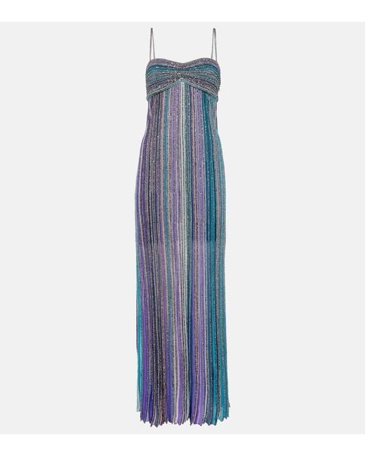 Missoni Blue Striped Sequined Lame Maxi Dress