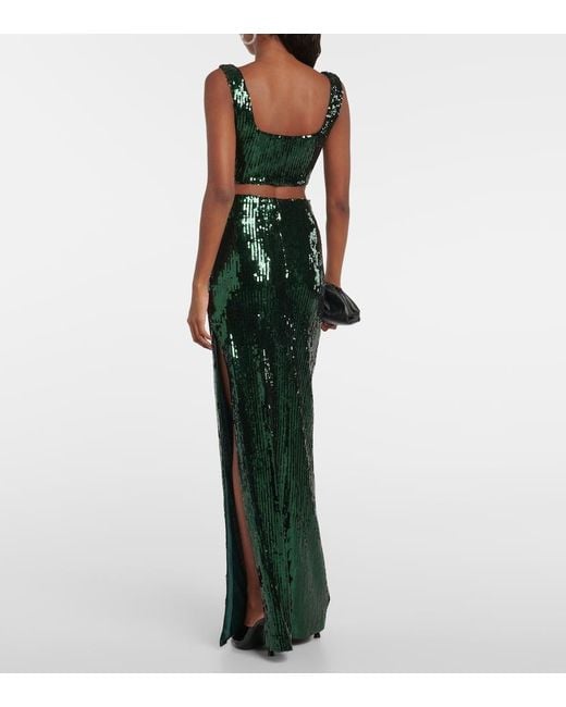 Gonna Lunga Beating Heart Con Paillettes di Galvan in Green