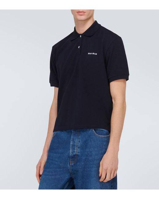 Miu Miu Blue Logo Cotton Pique Polo Shirt for men