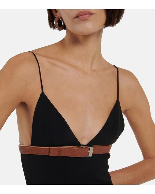 David Koma Black Leather-Trimmed Cady Minidress