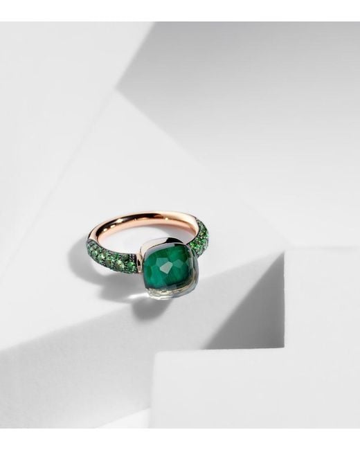 Pomellato Green Nudo 18Kt Rose And Ring With Malachite, Prasiolite, And Tsavorite