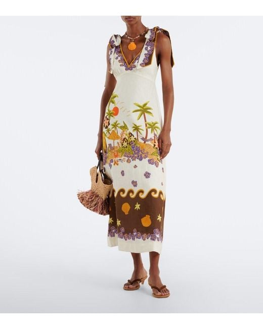 ALÉMAIS Metallic Island Cove Linen Midi Dress
