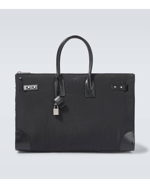 Saint Laurent Black Sac De Jour 48H Leather-Trimmed Tote Bag for men