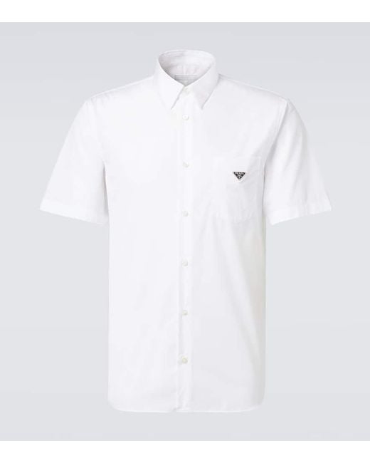 Prada White Logo Cotton Poplin Bowling Shirt for men