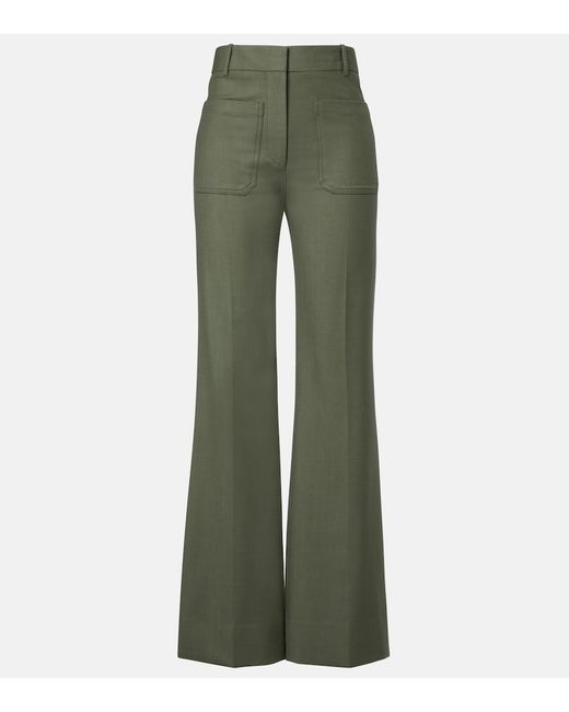 Victoria Beckham Green Alina High-Rise Flared Pants