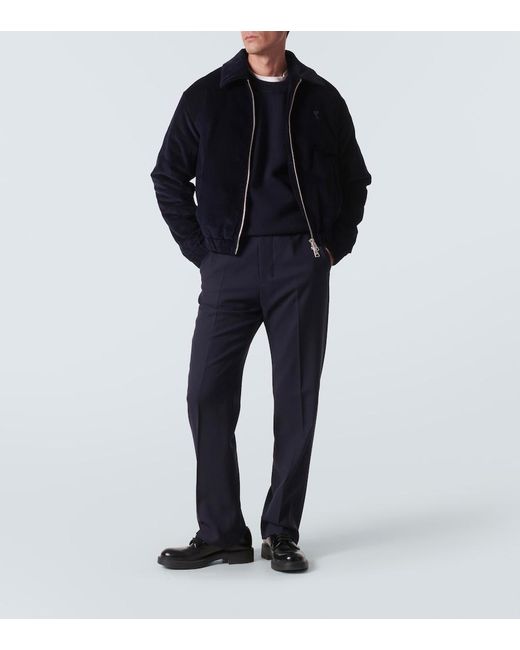 AMI Blue Pleated Virgin Wool Pants for men
