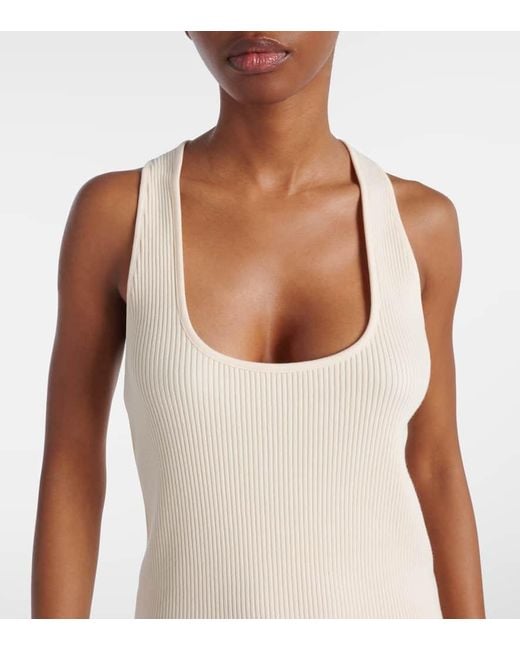Vince Natural Ribbed-Knit Cotton Blend Top