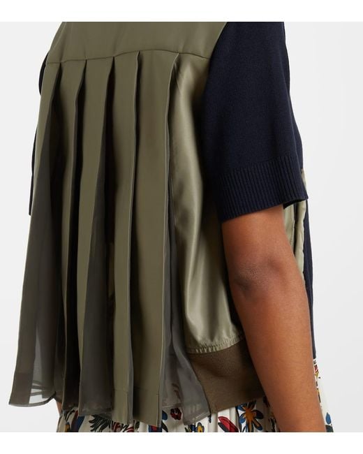 Sacai Blue Paneled Cotton-Blend T-Shirt