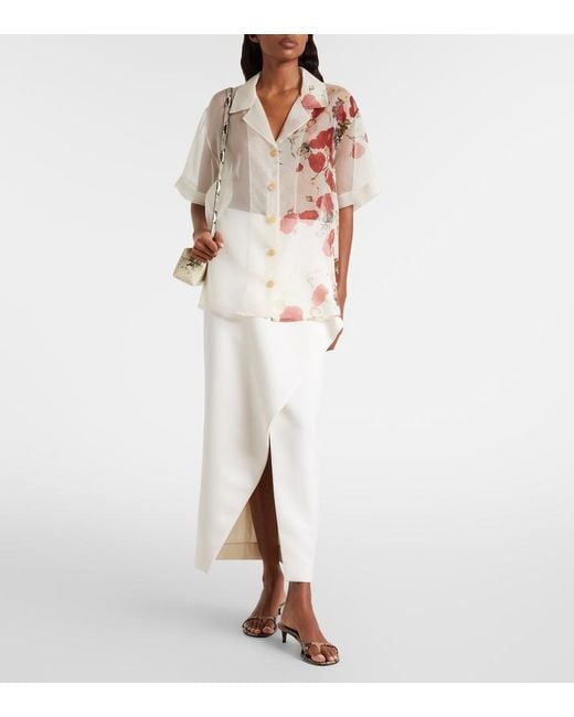Khaite White Riordan Floral Sheer Silk Organza Shirt