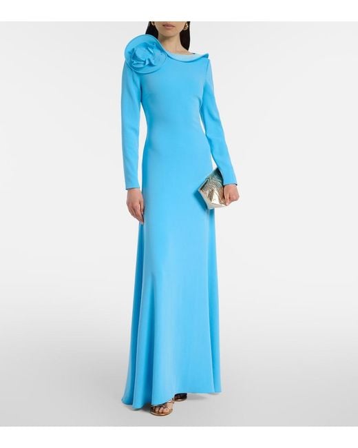 Roland Mouret Blue Floral-Applique Gown