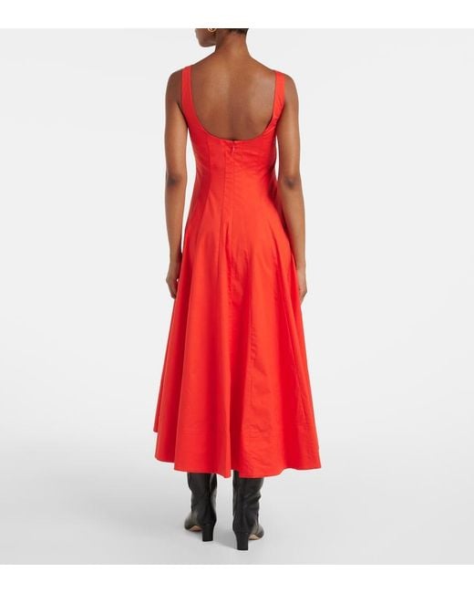 Staud Red Wells Cotton Poplin Midi Dress