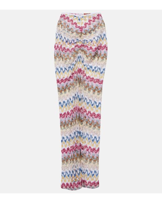 Missoni White Knitted Lame Midi Skirt