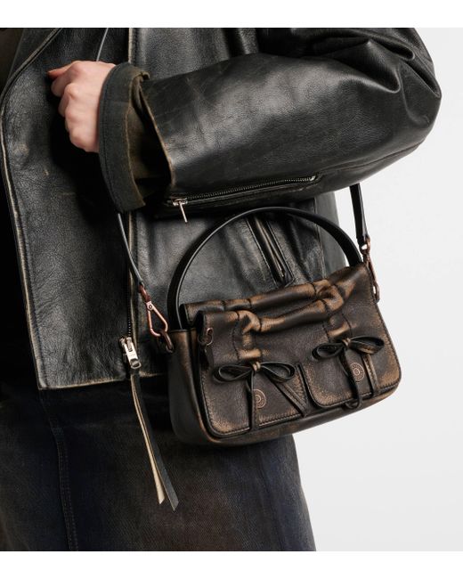 Acne Black Micro Bow-detail Leather Shoulder Bag