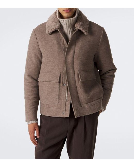 Canali Brown Shearling-Trimmed Wool And Cashmere Jacket for men