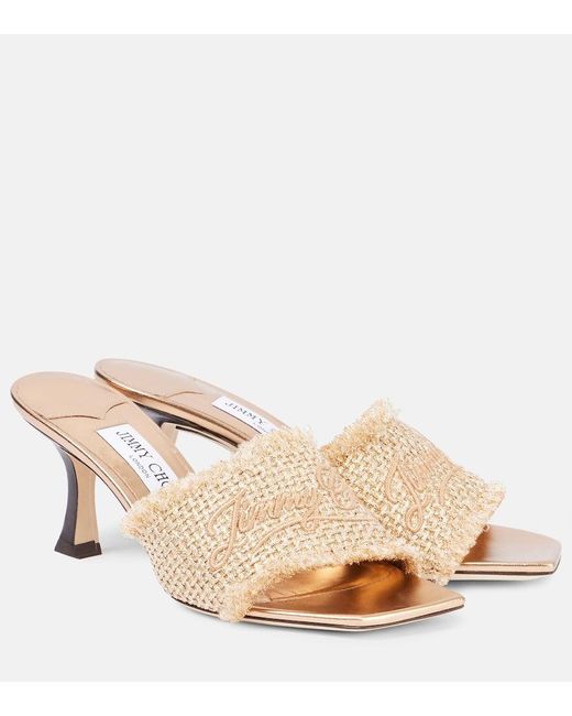 Jimmy Choo Natural Alexia 70 Logo Woven Lame Mules
