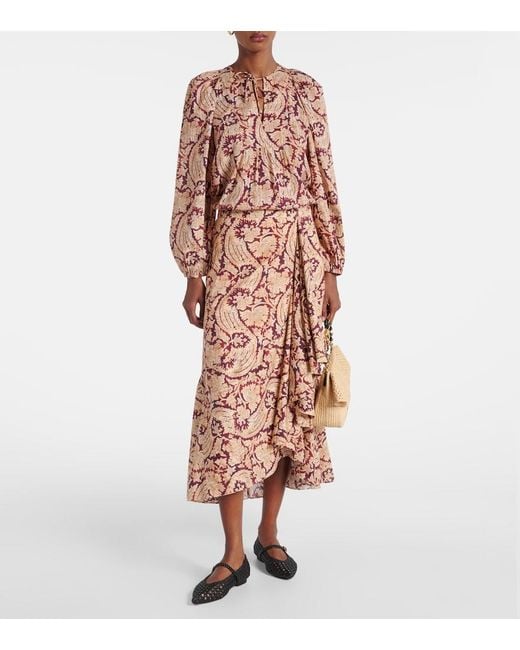 Ulla Johnson Brown Brea Printed Cotton-Blend Blouse
