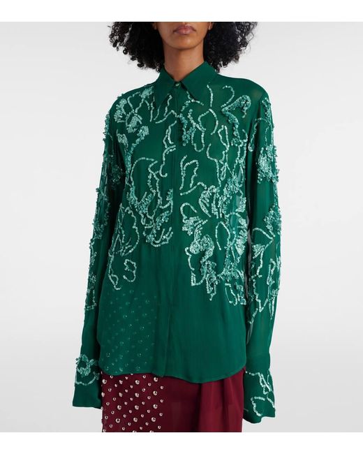 Camicia Semitrasparente Con Paillettes di Dries Van Noten in Green