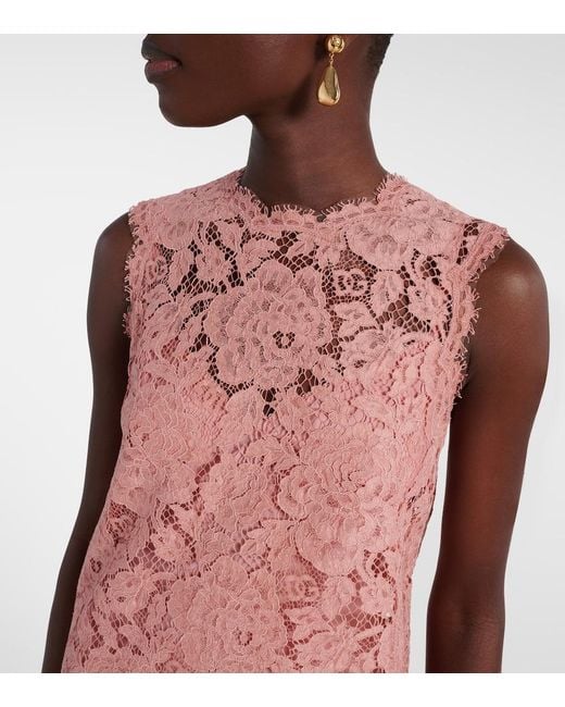 Dolce & Gabbana Pink Sleeveless Floral Lace A-Line Dress With Dg Logo