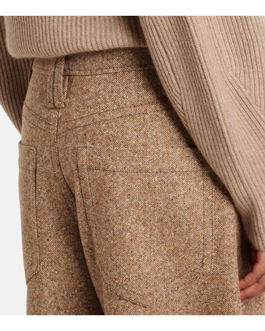 Brunello Cucinelli Brown Monili Wool-Blend Flannel Wide-Leg Pants