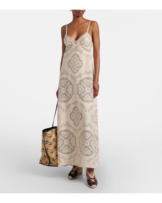 Valentino Natural Vgold Floral Cotton-Blend Maxi Dress