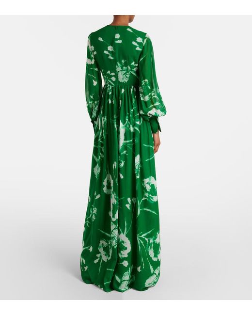 Erdem Green Floral Silk Voile Gown