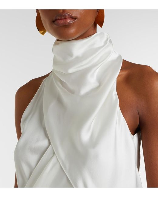 Balmain White Draped Halterneck Silk Top