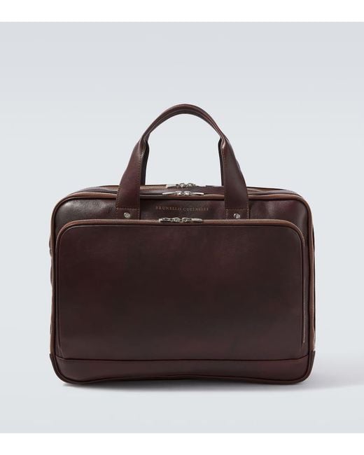 Brunello Cucinelli Brown Leather Briefcase for men