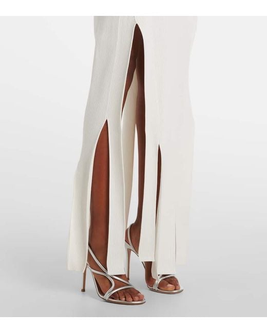 Victoria Beckham White Pleated Ribbed-Knit Gown