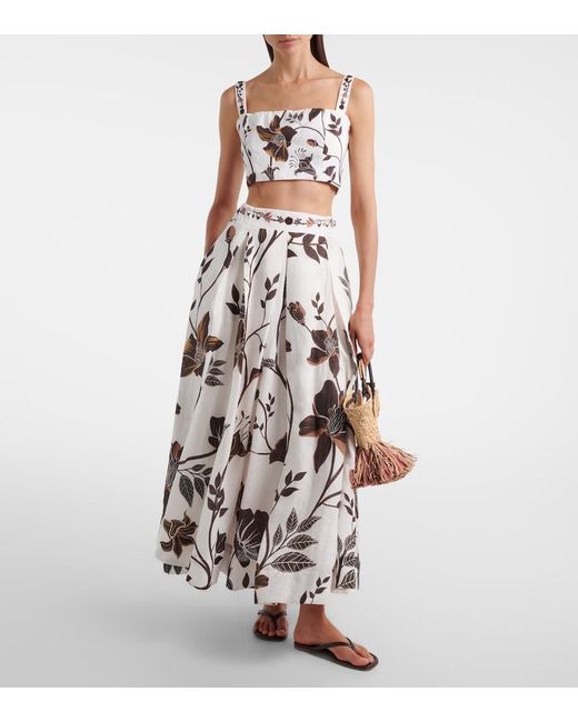 Agua Bendita White Cacao Floral Linen Crop Top