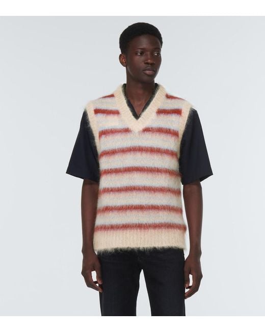 Marni Pink Striped Wool-Blend Sweater Vest for men