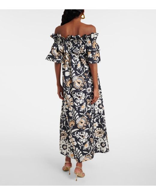 LaDoubleJ Black Breakfast Ruffled Cotton Poplin Midi Dress