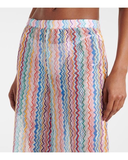 Missoni White Zigzag Sheer Wide-Leg Pants