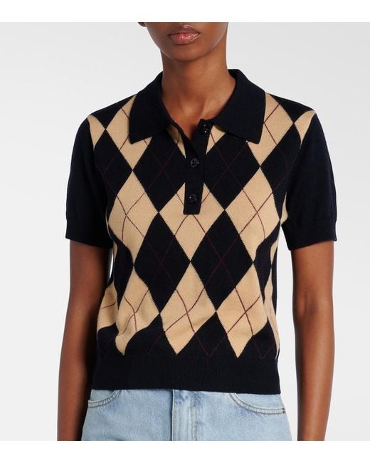 FRAME Black Argyle Wool Polo Shirt
