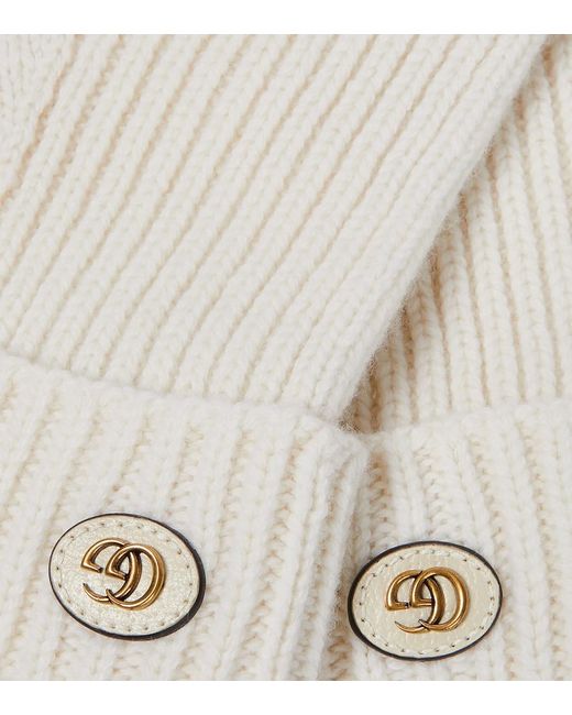 Gucci White Wool Cashmere Gloves With Double G