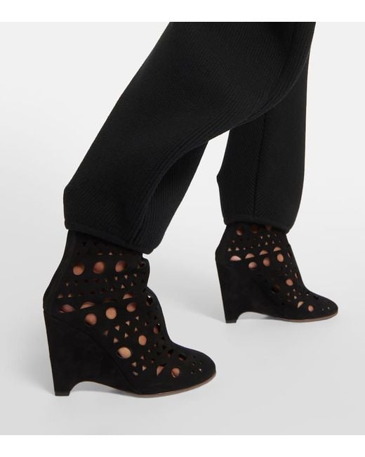 Alaïa Black Ankle Boots Vienne Aus Veloursleder