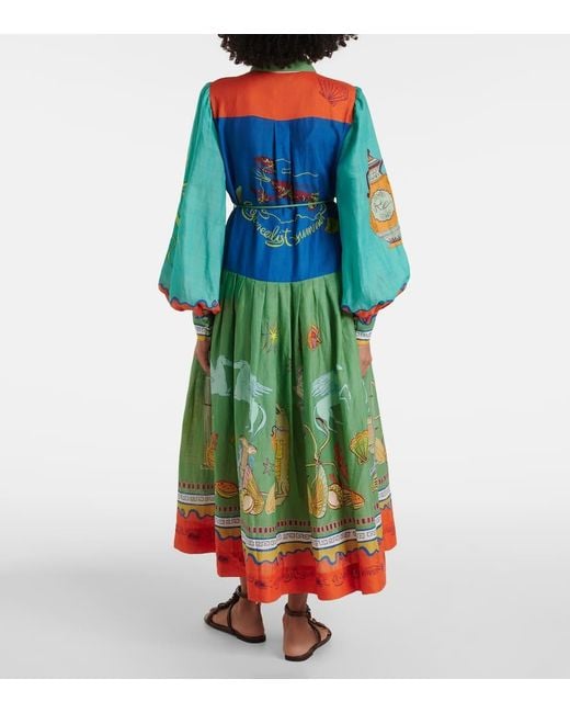 ALÉMAIS Green Surrealist Cotton Maxi Dress