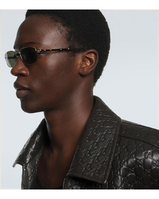 Gucci Green Bamboo Rectangular Sunglasses for men