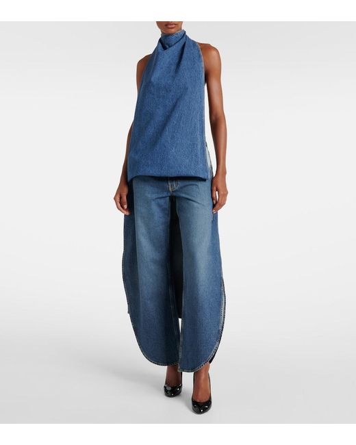 Alaïa Blue Caped Denim Top