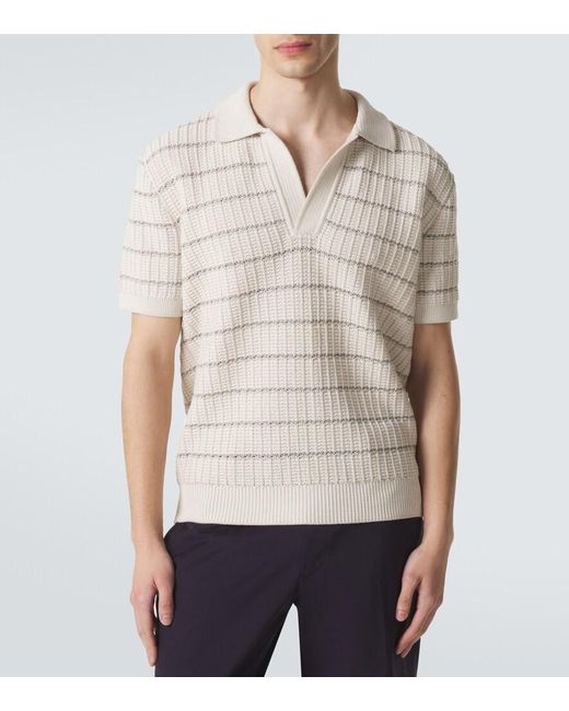 Brioni White Embroidered Cotton And Linen Polo Shirt for men