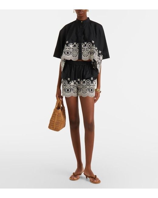LaDoubleJ Black Pull-Up Embroidered Cotton Shorts