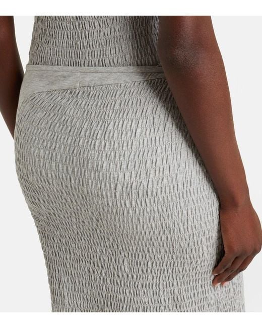 Dries Van Noten Gray Ruffled Smocked Cotton Midi Skirt
