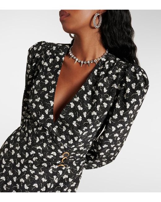 Alessandra Rich Black Printed Silk Midi Dress