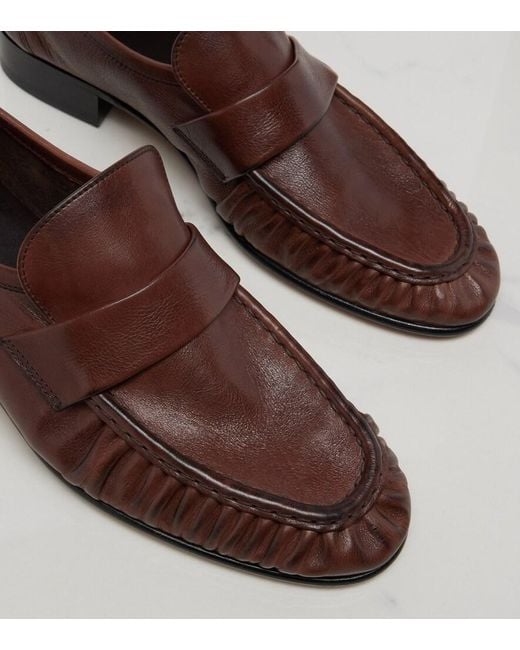 The Row Brown Soft Ruched Leather Loafers