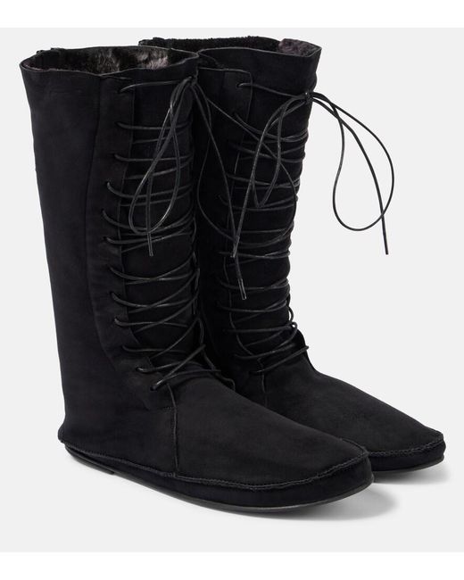 The Row Black Tyler Suede Lace-Up Boots