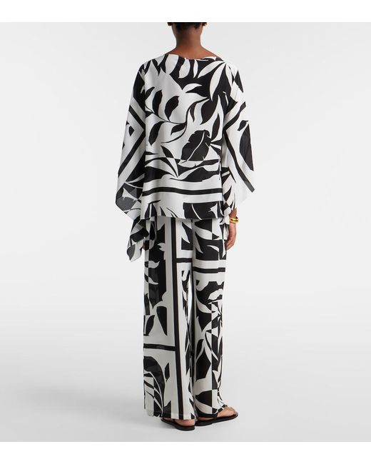 Max Mara White Voto Printed Silk Palazzo Pants